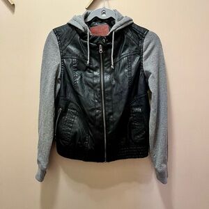 Miss London Junior’s Faux Leather Hooded Jacket Size Large